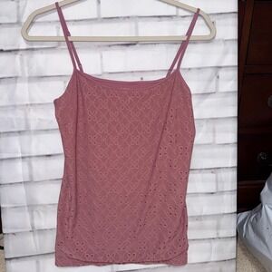 Loft Outlet Womens Dusty Pink Eyelet Front Camisole Top Size M Adjustable Straps